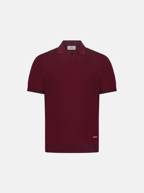 Silk & Cotton Knitted Polo V-Neck – Burgundy
