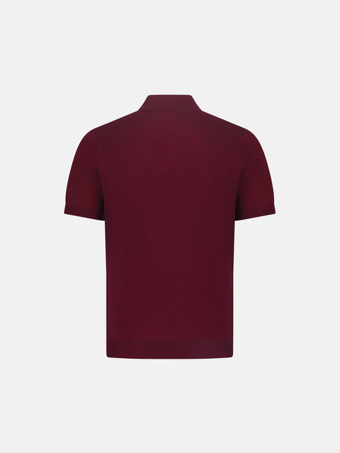 Silk & Cotton Knitted Polo V-Neck – Burgundy