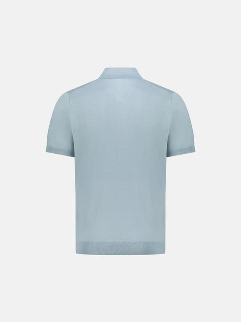 Silk & Cotton Knitted Polo – Blue Coal