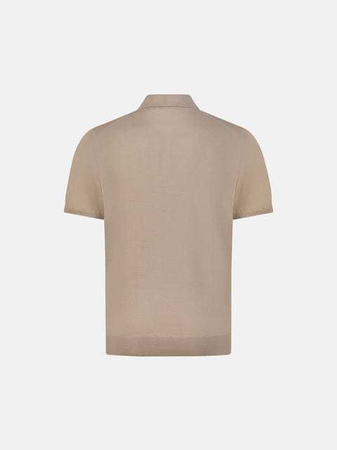 Wool & Silk Knitted Polo with Zip – Beige