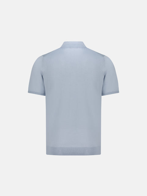 Knitted Polo in Wool & Silk with Zip – Light Blue