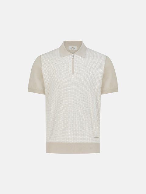 Cotton & Silk Knitted Polo with Zip – Taupe