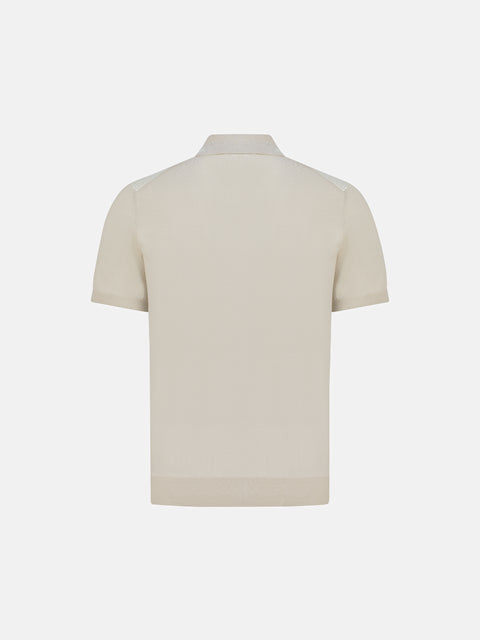 Cotton & Silk Knitted Polo with Zip – Taupe