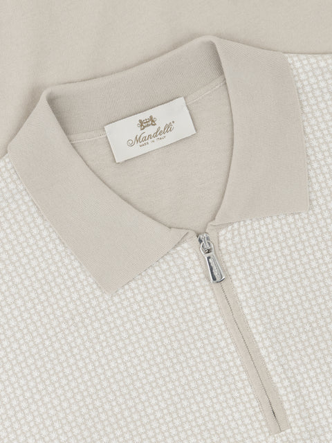 Cotton & Silk Knitted Polo with Zip – Taupe