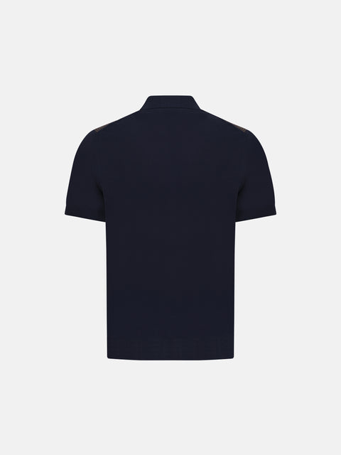 Cotton & Silk Knitted Polo with Zip – Blue / Brown