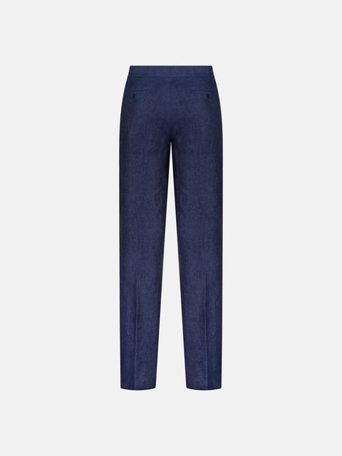Linen Drawstring Trousers - Navy Blue