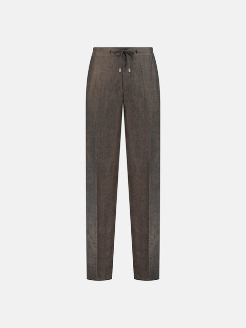 Linen Drawstring Trousers - Dark Beige