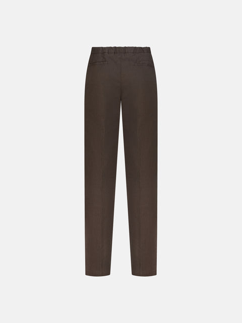 Linen Blend Drawstring Trousers - Brown