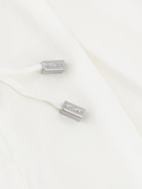 Linen & Cotton Pleated Drawstring Trousers with Slanted Pockets — White