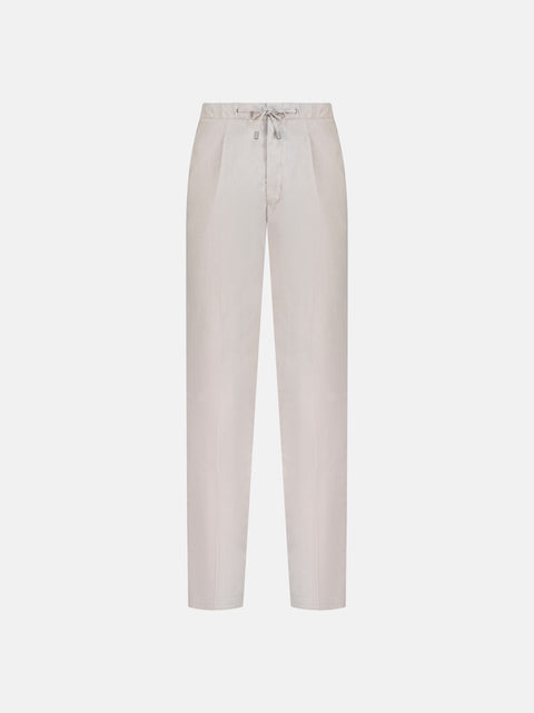Linen Blend Drawstring Trousers - Light Grey
