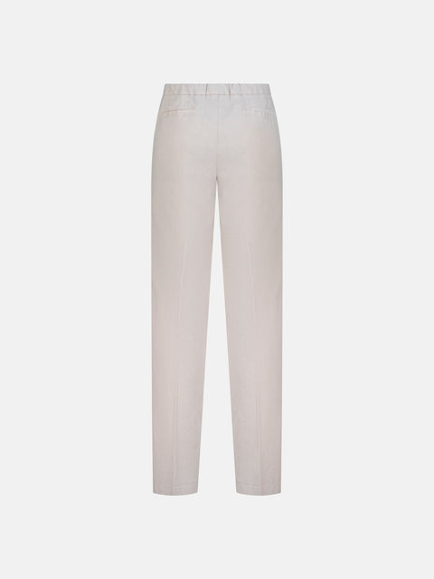 Linen Blend Drawstring Trousers - Light Grey
