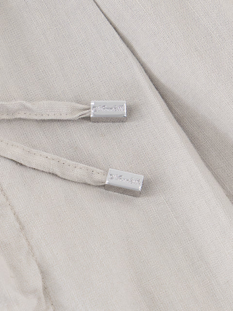 Linen Blend Drawstring Trousers - Light Grey