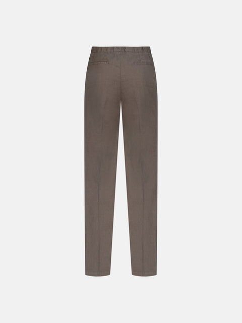 Brown Linen Blend Drawstring Trousers