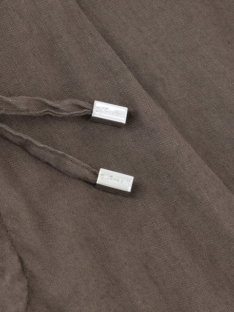 Brown Linen Blend Drawstring Trousers
