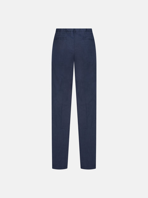 Linen Blend Drawstring Trousers - Deep Blue