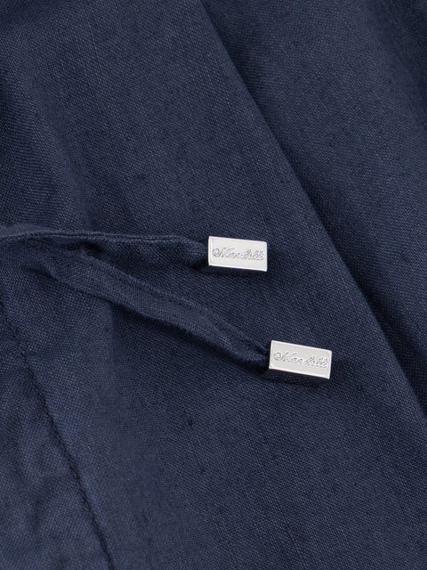 Linen Blend Drawstring Trousers - Deep Blue