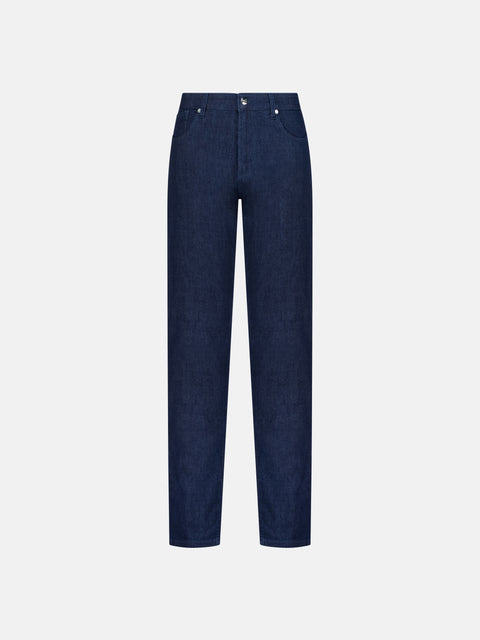 Stretch Cotton Denim Trousers - Navy