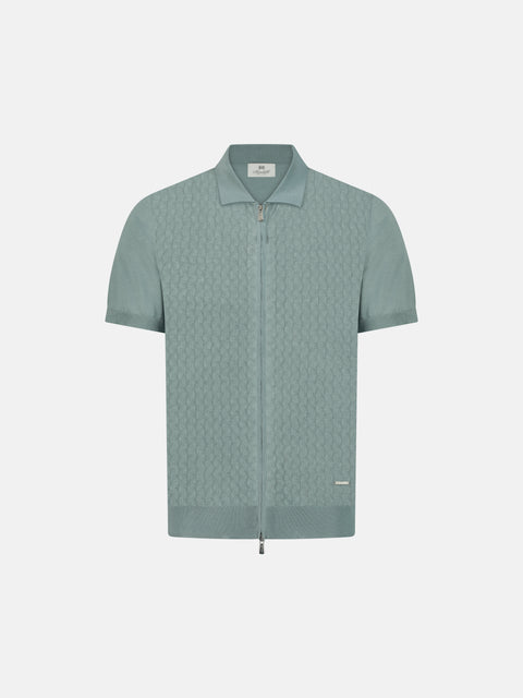 Silk Cotton Knitted Full-Zip Polo-Thyme
