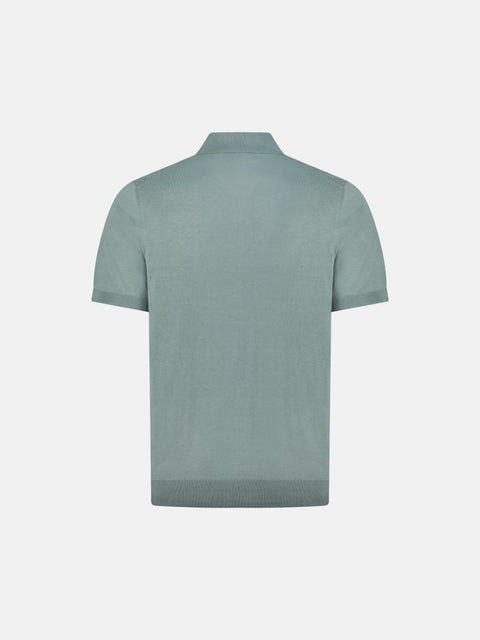 Silk Cotton Knitted Full-Zip Polo-Thyme