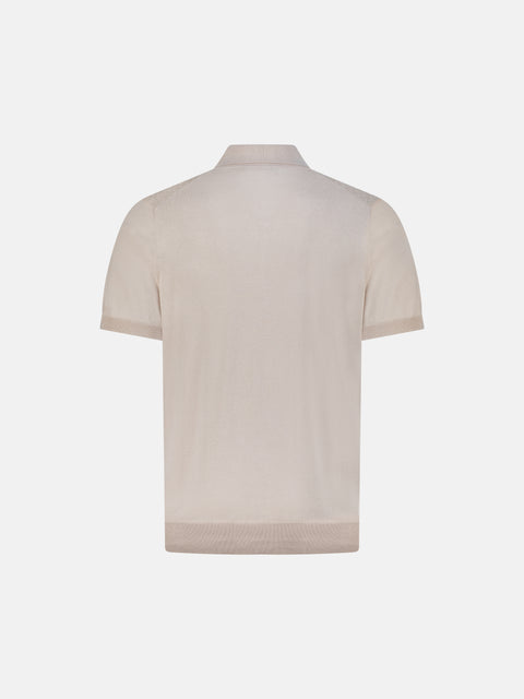 Silk Cotton Knitted Full Zip Polo- Sahara