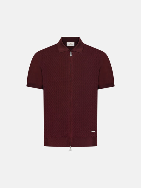 Silk Cotton Knitted Full Zip Polo- Burgundy