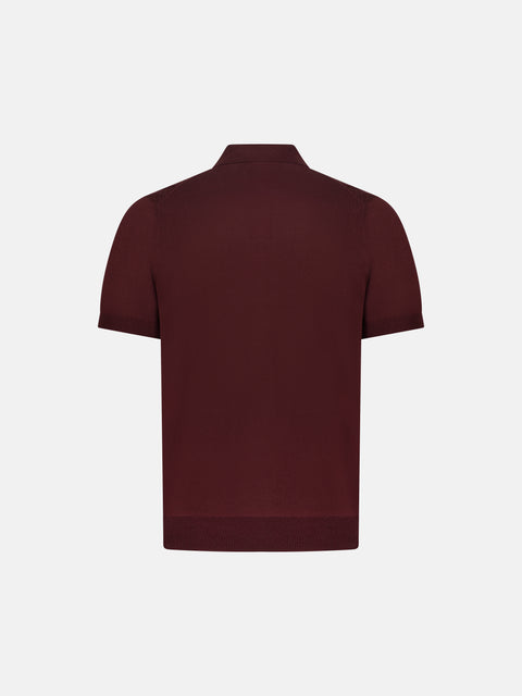 Silk Cotton Knitted Full Zip Polo- Burgundy