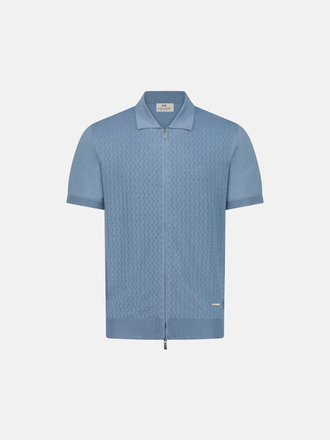 Silk Cotton Knitted Full-Zip Polo- Dream Blue