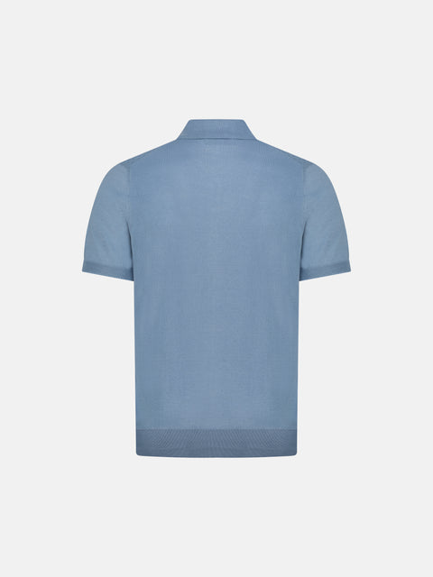 Silk Cotton Knitted Full-Zip Polo- Dream Blue