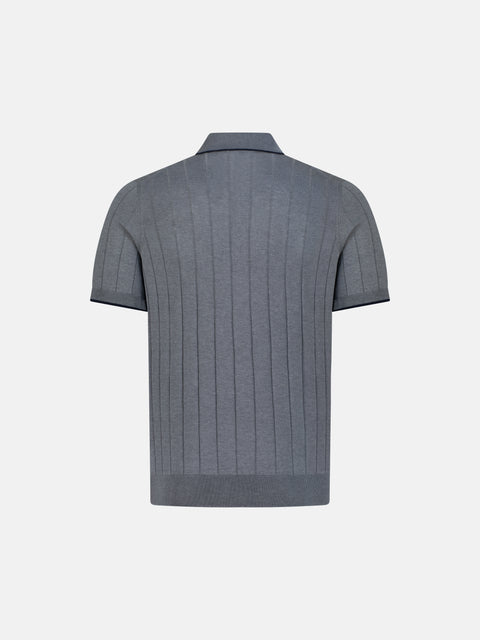 Pure Silk Ribbed Zip Polo- Deep Grey