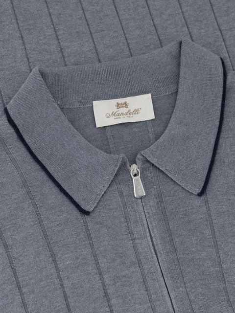 Pure Silk Ribbed Zip Polo- Deep Grey