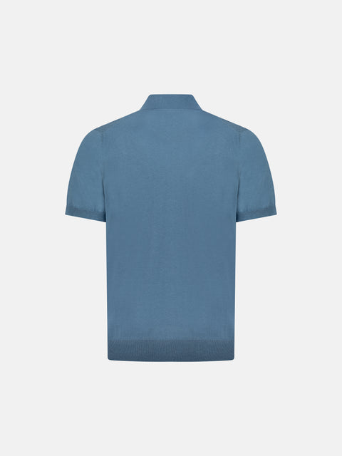 Silk Cotton Knitted Full Zip Polo-Grey Green