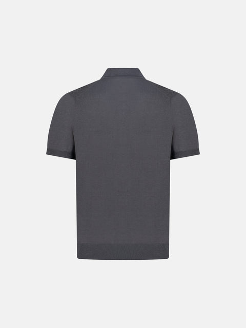 Silk Cotton Knitted Full Zip Polo- Deep Grey