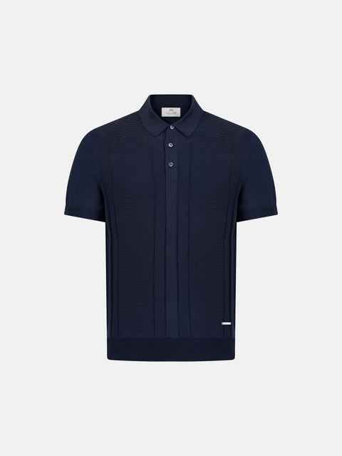 Silk & Cotton Knitted Polo- Blue