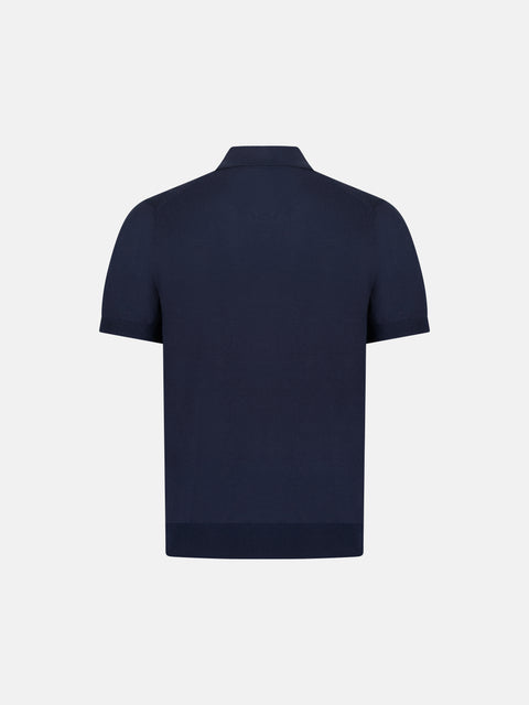 Silk & Cotton Knitted Polo- Blue