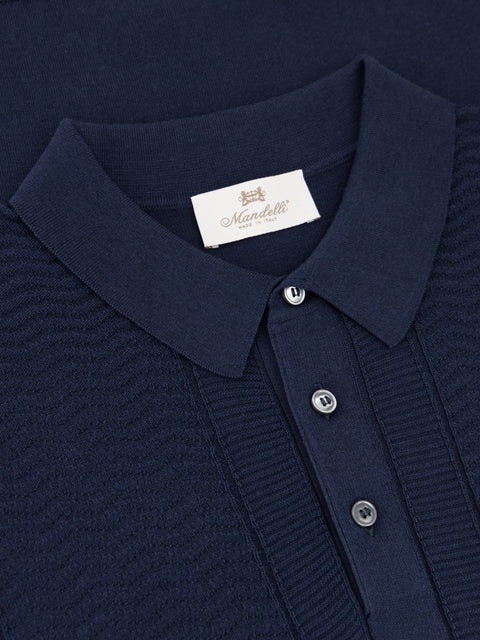 Silk & Cotton Knitted Polo- Blue