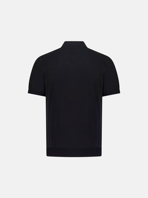 Silk & Cotton Knitted Polo- Black