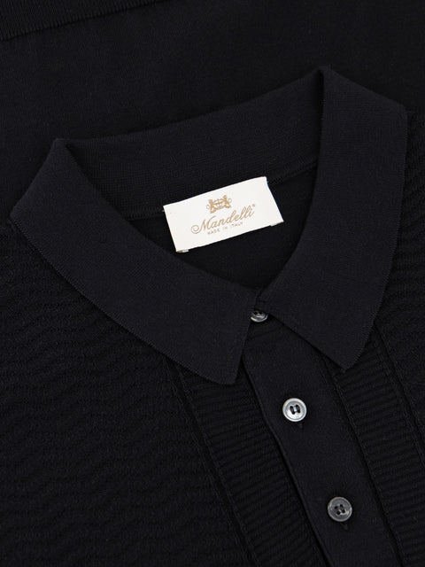 Silk & Cotton Knitted Polo- Black
