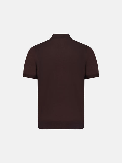 Silk & Cotton Knitted Polo-Dark Brown