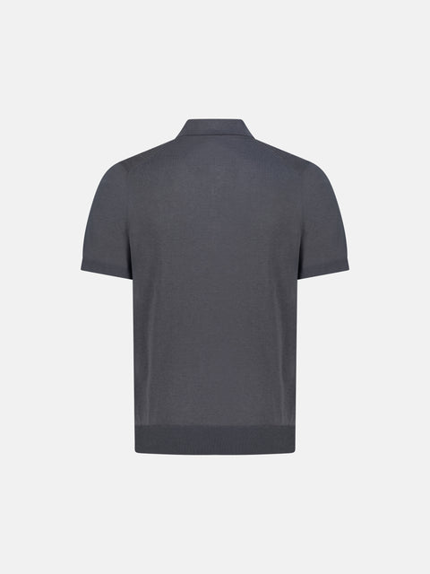 Silk & Cotton Knitted Polo- Deep Grey