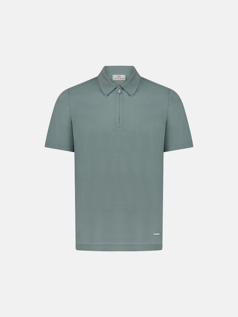 Silk & Cotton Knitted Polo with Zip- Thyme