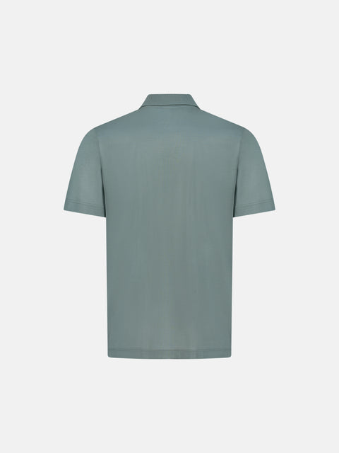 Silk & Cotton Knitted Polo with Zip- Thyme