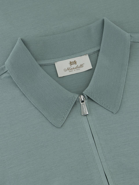 Silk & Cotton Knitted Polo with Zip- Thyme