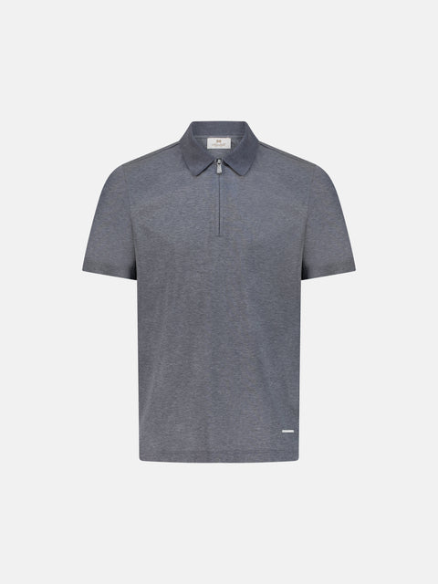 Cotton Knitted Zip Polo -Silver