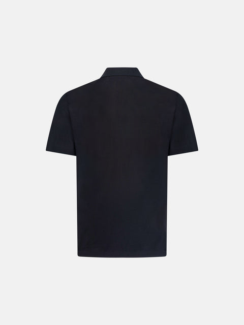 Cotton Knitted Zip Polo - Black