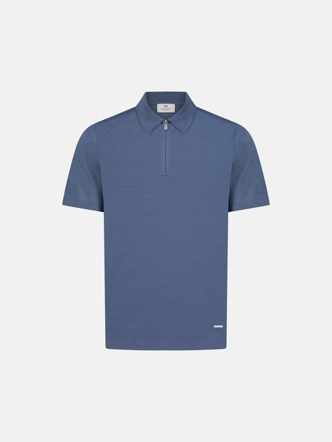 Cotton Knitted Zip Polo- Avio Blue