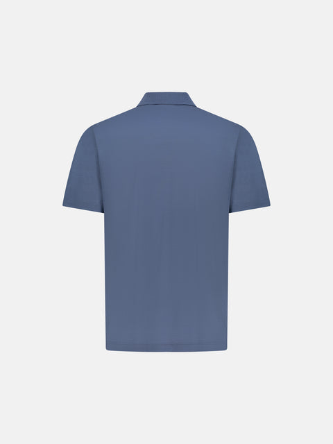 Cotton Knitted Zip Polo- Avio Blue