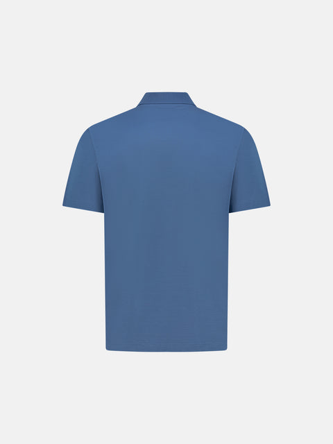 Cotton Knitted Zip Polo- Cornflower Blue