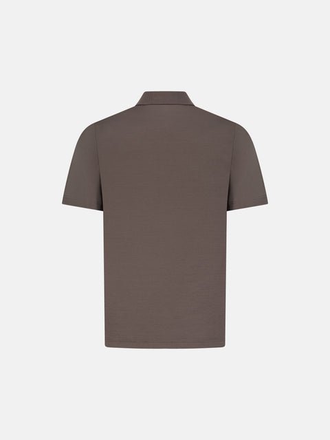 Cotton Knitted Zip Polo-Taupe