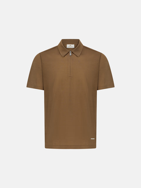 Cotton Knitted Zip Polo- Miele