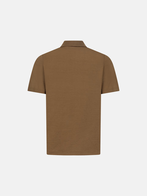 Cotton Knitted Zip Polo- Miele